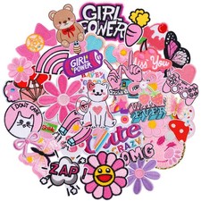 Pink Iron on Patches 50PCS for Girls Cute Embroidered Girly Patches Bulk for ...