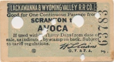 Lackawanna & Wyoming Valley Scranton to Avoca OW Edmondson-size  card 7/15/1949