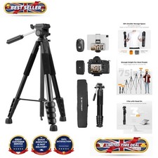 Compact 75" Travel Tripod for Cameras & Phones - Lightweight with Remote