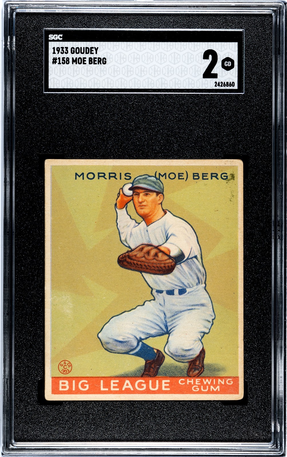 1933 Goudey Baseball Card #158 MORRIS (MOE) BERG (SPY) Washington Senators SGC 2