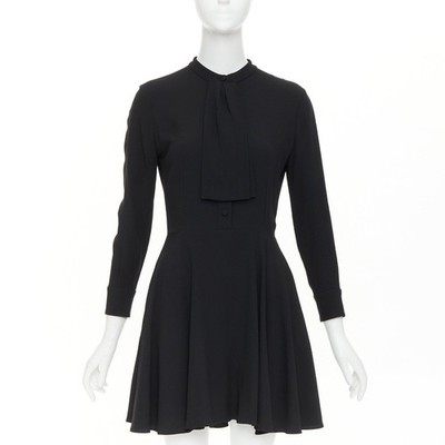 SAINT LAURENT 2013 pussy bow long sleeve flared button placket mini dress FR36 S
