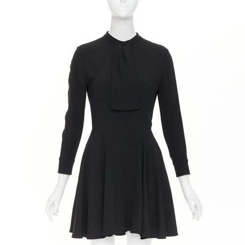 SAINT LAURENT 2013 pussy bow long sleeve flared button placket mini dress FR36 S