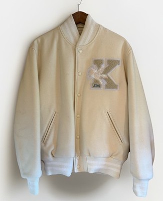 Kith x Golden Bear Cream Off-White Varsity Jacket with Textured 'K' Patch