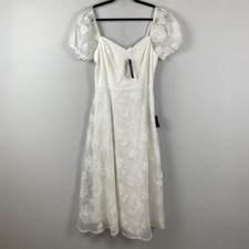 Lulus Sweetest Behavior White Embroidered Puff Sleeve Midi Dress Size M White