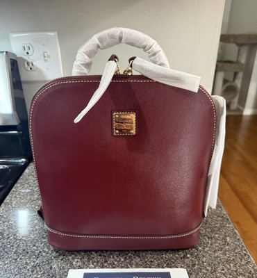 Dooney & Bourke Saffiano Small Bordeaux Zip Backpack Top Handle Detach Strap