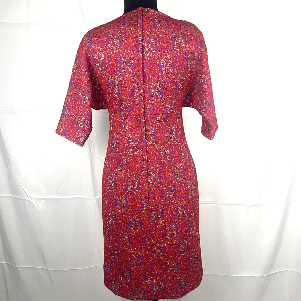 VTG 1960s Mod Dress Handmade Red Purple Abstract Retro Short Sleeve Midi Length - Image 4 of 4
