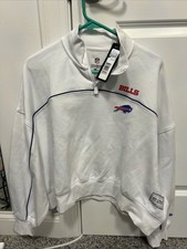 Buffalo Bills Women's New Era White Fandom Quarter Zip Sweatshirt Size Large NWT