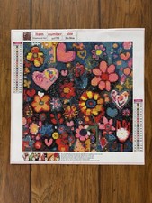 Completed Flowers and Hearts Diamond Art Painting 11.8 x 11.8