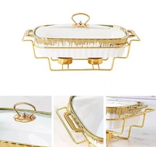 2x CHAFFER dish 15" Porcelain Casserole Food Warmer Tealight Candle Stand Buffet