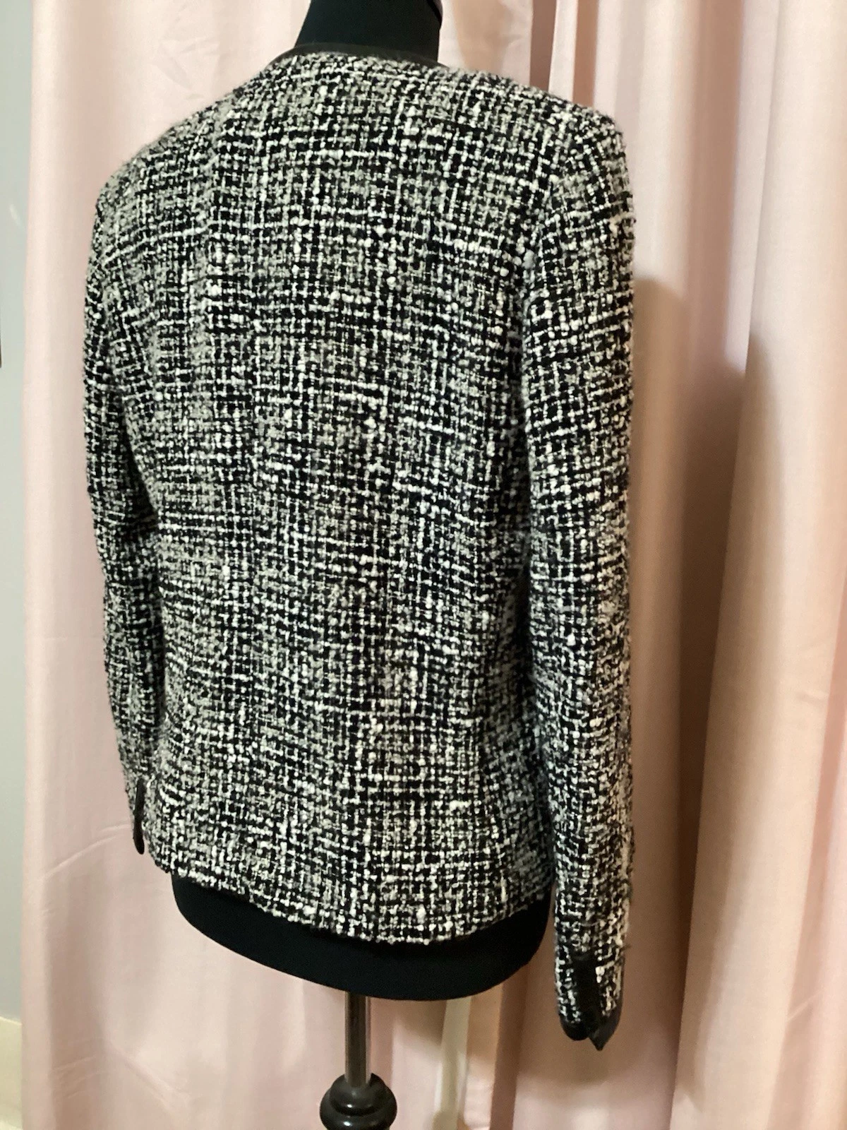 CHANEL Giacca blazer Talbots donna 8 maglia testurizzata nero bianco bordo pelle quadri