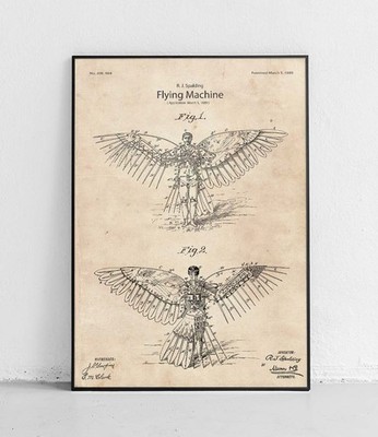 Flugmaschine Patentzeichnung Plakat R J Spalding US398984A 1889