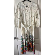 Talbots Poplin Shirtdress in Blissful Floral Size 16 NWT Long Sleeve Belt $149