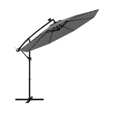 Patiojoy 10 Ft Patio Solar LED 40 Lights Offset Umbrella Crank Cross Base Gray