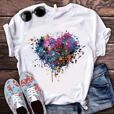 Vibrant Abstract Splatter Heart Graphic Tee