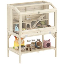PawHut 2 Tier Hamster Cage w/ Shelf - Natural, Refurbished