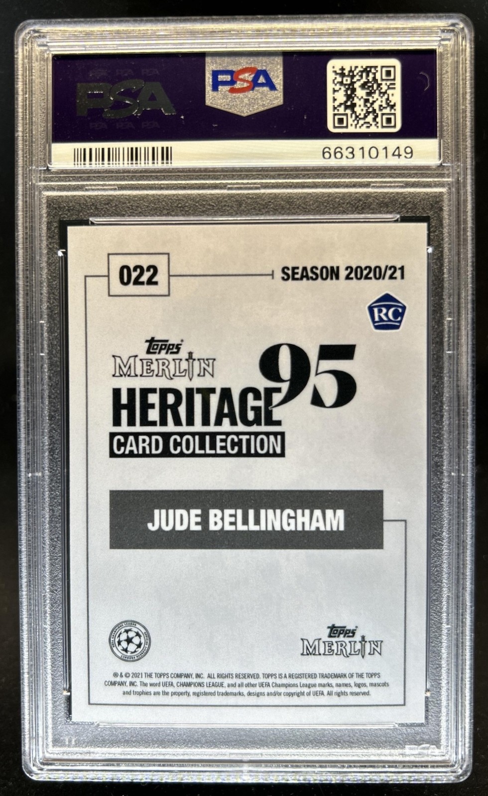 2020 Topps Merlin Heritage 95 Jude Bellingham RC Rookie #022 Dortmund PSA 10 view 2