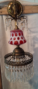 Vtg. Fenton Cranberry Opalescent Glass Brass Wall/Scone Style Lamp Chandelier 1