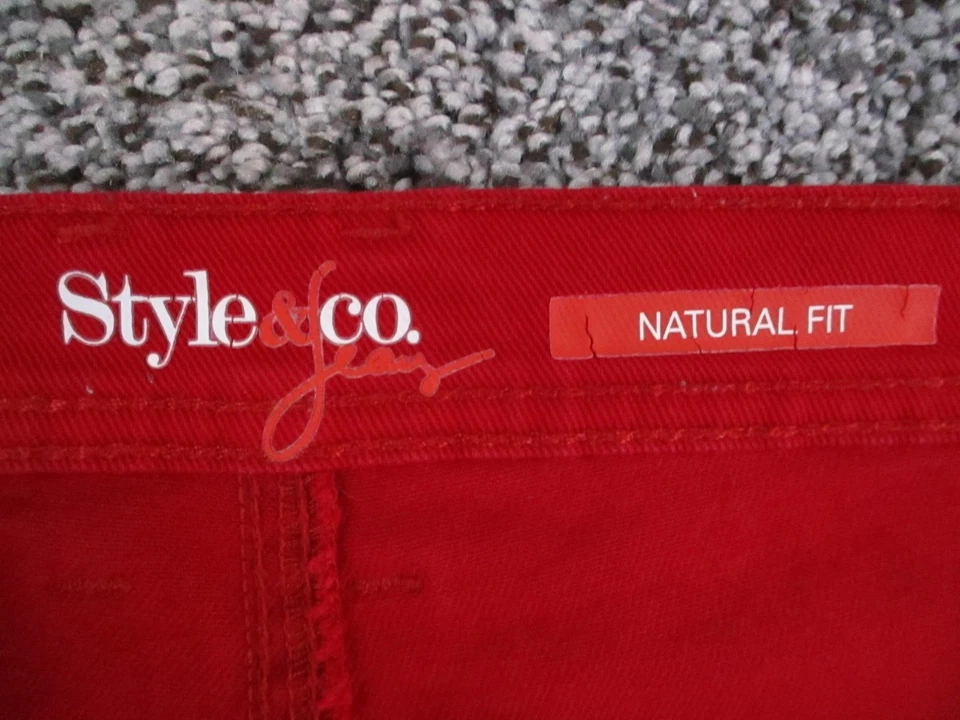 Pantalones de mezclilla Style & Co para mujer 12 rojos calce natural rectos algodón elástico 33x30 Foto 4 de 4