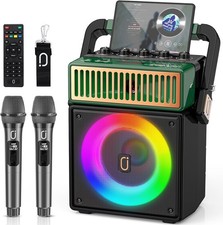 Bluetooth PA Speaker System with 2 Wireless Mics, Retro 60W Karaoke Machine with
