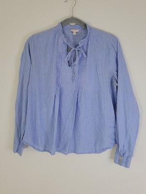 Esprit Blue and White Striped Top with Gold Logo Plate Women Size M.