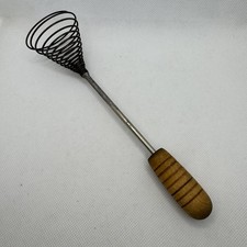 Vintage Spiral Coil Whisk With Wooden Handle 8  