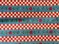 Fabric Traditions Checks and Hearts Vtg Quilt Cotton Red Blue 34" x 44"