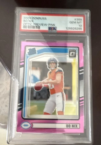 2024 Panini Donruss - Rated Rookie Bo Nix #369 Optic Preview Pink Prizm (RC)