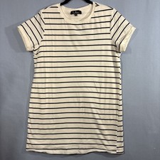 Lulus Cafe Society Black and Cream Striped Shirt Dress Women's M Lined