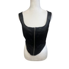 Y2K Black Corset Top Zip Front Goth Sz 6 Grunge Biker Urban Edgy Punk