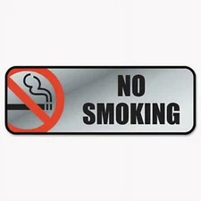 2PK COSCO Brush Metal Office Sign No Smoking 9 x 3 Silver/Red (098207)