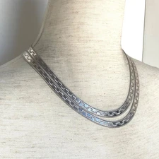 Milor Sterling Silver Italy Patterned Smooth Reversible Herringbone Chain 36"