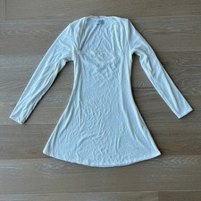 Oh Polly Lana Ribbed Modal Lace-Trim Mini Dress in White Medium