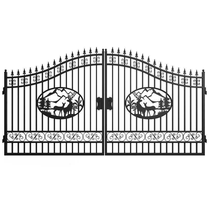 14x8 FT Heavy Duty Steel Dual Swing Driveway Gate| Weatherproof Powder Coated