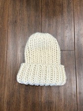Childrens Rib Knit Fisherman White Wool Blend Chunky Handmade Beanie 9.5  NEW