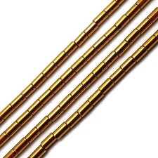 Gold Plated Hematite Smooth Round Tube Beads 3x5mm 15.5" Strand Gold