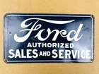 VINTAGE 12x6.5" FORD AUTHORIZED SALES AND SERVICE GAS STATION PORCELAIN OIL SIGN