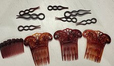 Vtg Art Nouveau Art Deco Celluloid HAIR COMB Combs 11 Pieces Scroll Clips