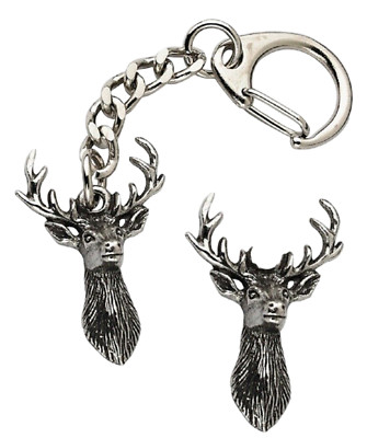 Stag Head Key ring And Pin Badge Boxed Gift Set Handcrafted In Pewter 