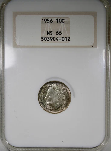 1956 Roosevelt Dime NGC MS66 Old Thick Holder Toned Coin