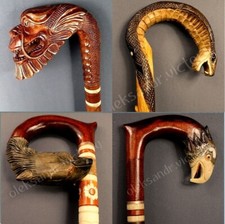 MANY OF UNIQUE HANDMADE CARVED CRAFTED WOODCARVING WALKING HIKING STICK CANE