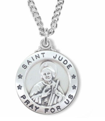 STERLING SILVER ROUND ST JUDE PATRON OF HOPELESS CAUSES MEDAL NECKLACE ...