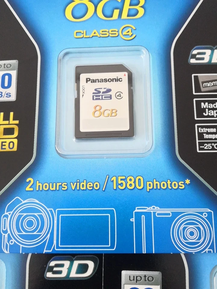 Brand New 8GB Panasonic SDHC Memory Card Class4 Up to 20MB/s Made in Japan - Image 2 of 3