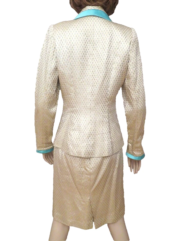 复古 Oscar De La Renta 女式提花丝绸礼服裙套装夹克外套 — 第 2/4 张图片