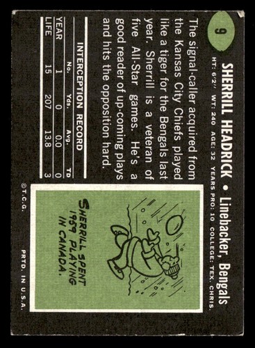 1969 Topps #9 Sherrill Headrick - Picture 2 of 2