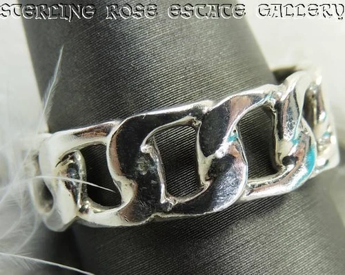 Men's Biker's Chain Sterling Silver 0.925 VINTAGE 5/16" Band THUMB RING size 12