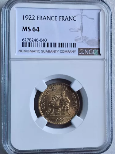 France 1 Franc 1922 NGC MS 64