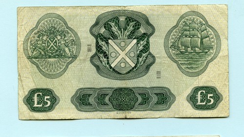 BANCONOTA BANCA DI SCOTLAND SCOZZESE £5 DATATA 9 DICEMBRE 1969 PREFISSO D - Foto 2 di 2