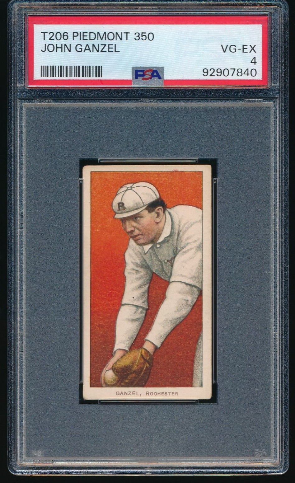 1909-11 T206 John Ganzel Rochester Bronchos Piedmont Series 350 PSA 4 VG-EX