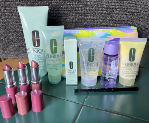 NEW HUGE LOT 11 Piece Clinique FULL/Travel/GWP Skincare Lipsticks Eye Bag Lotion - Picture 1 of 16