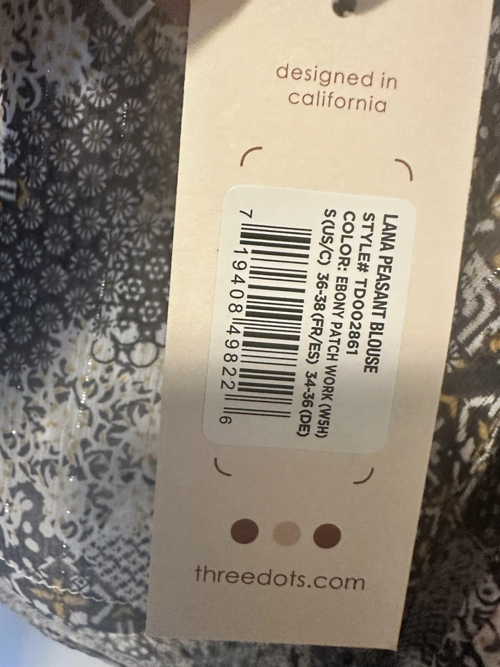 Blusa Campesina Tres Lunares Pequeña Nueva Con Etiquetas Geométrica Foto 3 de 4